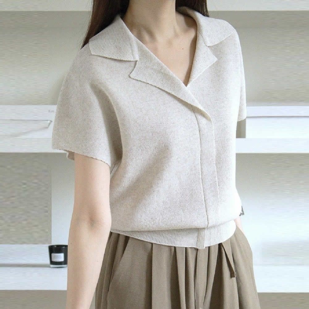 正韓女上衣 亞麻短袖針織衫SOM1129-創翊韓都