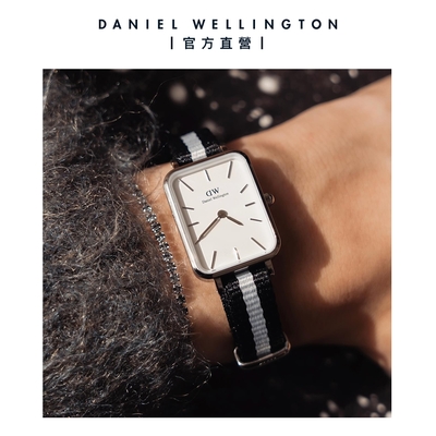 Daniel Wellington DW 手錶Quadro 20X26 雙色黑灰織紋錶-白錶盤 Daniel Wellington DW 手錶Quadro 20X26 雙色黑灰織紋錶-白錶盤
