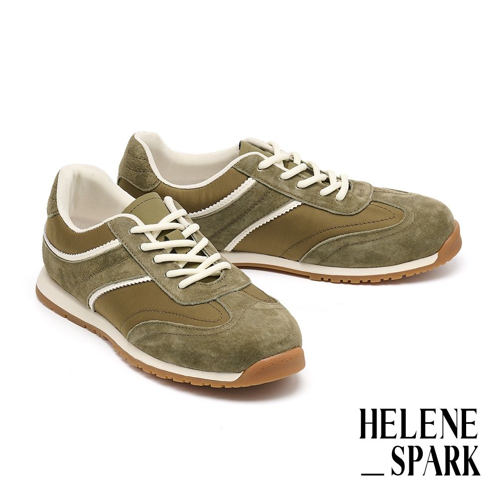 休閒鞋 HELENE_SPARK 美式復古異材質拼接綁帶厚底休閒鞋－綠