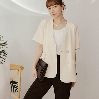 OB嚴選-質感金屬釦短袖西裝外套《EA3762-》