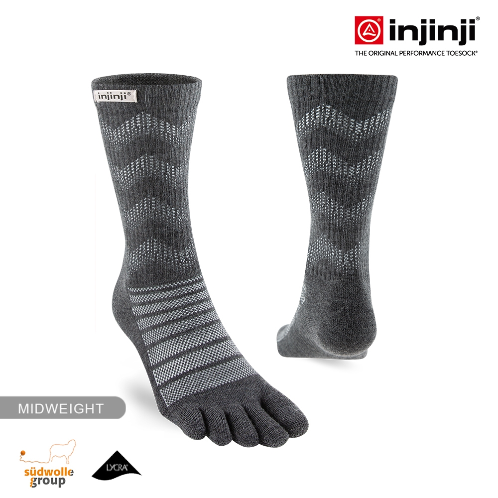 injinji Outdoor戶外避震羊毛五趾中筒襪NX[石板灰]NAA7694| 登山襪 羊毛襪 吸濕排汗 五趾襪 厚底防震 (石板灰)