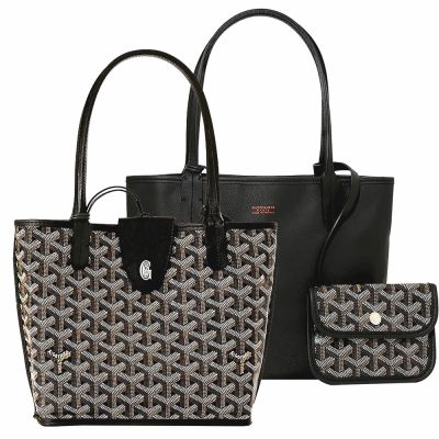 GOYARD Anjou 迷你 高雅得 磁吸扣Y字防水帆布x牛皮雙面托特包(黑色/附收納袋)