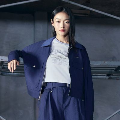 FILA 女平織外套-深藍 5JKA-1477-DB