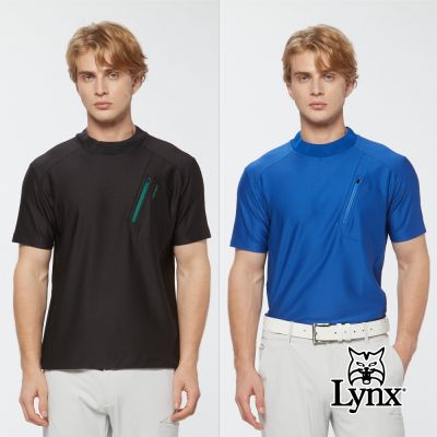 【Lynx Golf】首爾高桿風格！男款吸排內印涼感拉鍊胸袋設計立領短袖POLO衫(二色)
