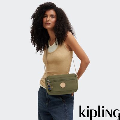 Kipling 橄欖綠拼接輕巧斜背包-OZITA