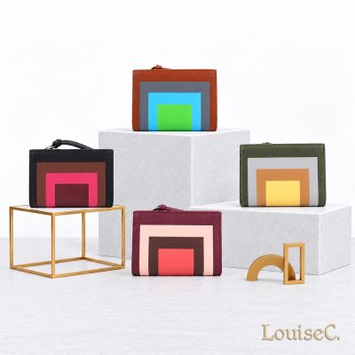 【 Tree House 】LouiseC. 牛皮彩色配色幾何釦式短夾(4色) YS25292