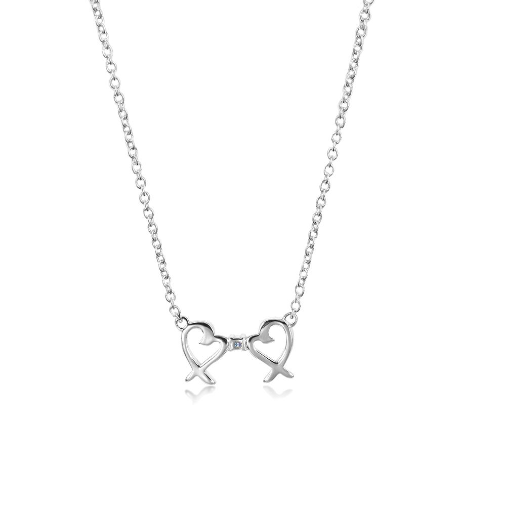Tiffany&Co. 蒂芙尼 Loving Heart  迷你雙愛心鑲鑽石925純銀項鍊