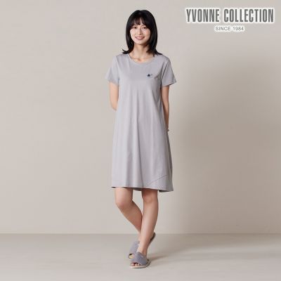 YVONNE 以旺傢飾【膠原美膚】網路限定 | 愛心網印短袖洋裝-迷霧灰