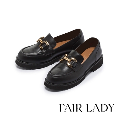 FAIR LADY 小時光 經典馬銜釦真皮樂福鞋 黑 (5A2832)