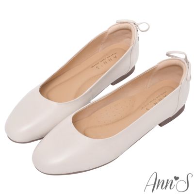 Ann’S後馬甲蝴蝶結 小羊皮平底娃娃鞋1.5cm-米白
