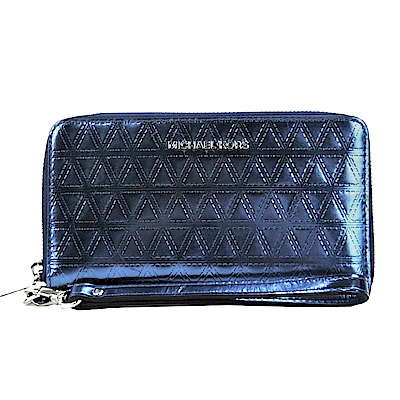 MICHAEL KORS Metallic金屬菱格銀字手機中夾(鋼藍)