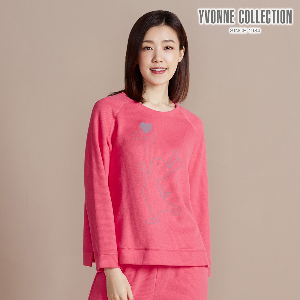 YVONNE 以旺傢飾 網路限定 | 氣球兔網印長袖上衣-莓紅