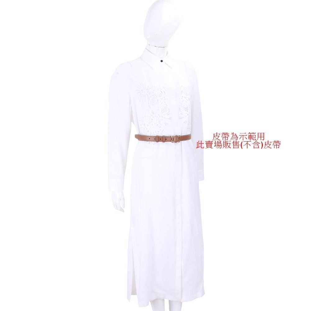 Max Mara-STUDIO 織花簍空 亞麻襯衫式洋裝 連身裙-3色可選 (白色)