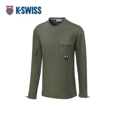 K-SWISS 長袖T恤 F23 POCKET TEE 2 男長袖 男上衣 橄欖綠色 109125-346