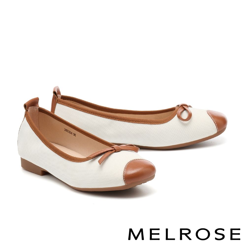 低跟鞋 MELROSE 美樂斯 優雅氣質蝴蝶結皮花異材質Q軟娃娃低跟鞋－棕