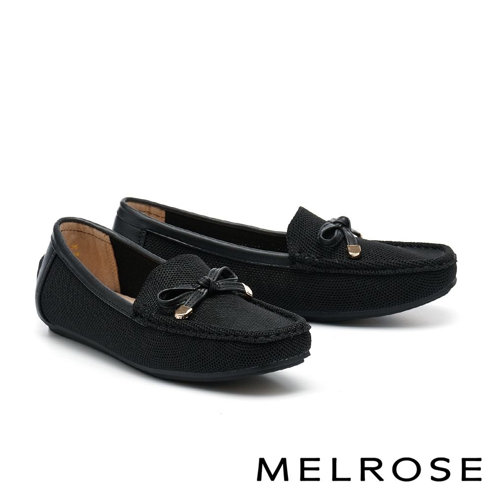 平底鞋 MELROSE 美樂斯 復古品味蝴蝶結飛織布樂福平底鞋－黑