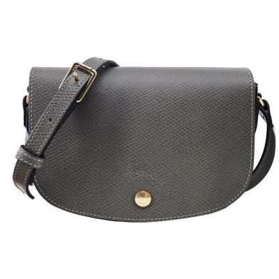 LONGCHAMP ÉPURE系列牛皮壓印半月型斜背包(小/斑鳩灰)