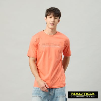 Nautica 官方旗艦 男裝 COMPETITION 漸層大LOGO純棉短袖上衣-橘色