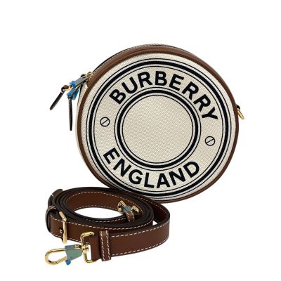 展示品 近全新BURBERRY 經典字母LOGO帆布和皮革兩用拉鍊圓餅兩用包(斜背包/腰包)