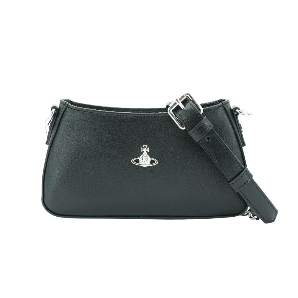 Vivienne Westwood Tasha 銀色星球平滑面肩背包(黑)