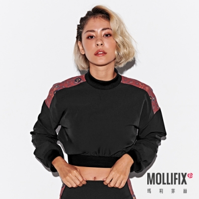 Mollifix 瑪莉菲絲 小立領短版長袖上衣 (黑+豹紋棕) 暢貨出清