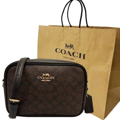 COACH 新款C LOGO女款斜背相機包附紙袋(深咖)