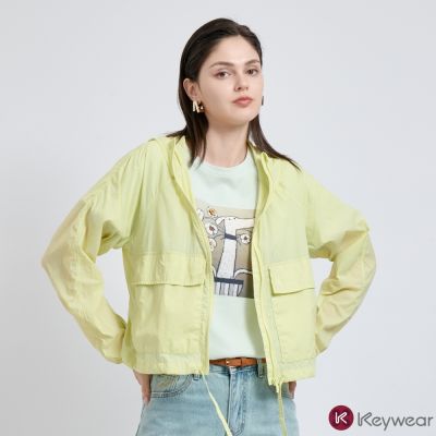 KeyWear奇威名品    輕薄抗溫差連帽短版外套(共2色)-黃色
