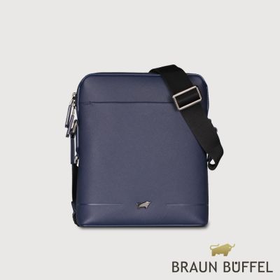 【BRAUN BUFFEL 德國小金牛】台灣總代理 格瑞克-E 直式斜背包-深藍/BF573-17-DB