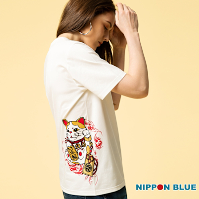 日本藍 BLUE WAY – 輕日本藍招財貓短TEE(白)