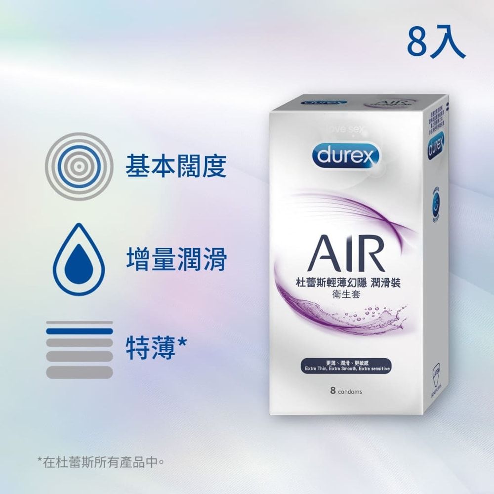 【Durex 杜蕾斯】AIR輕薄幻隱潤滑裝衛生套1盒(8入)