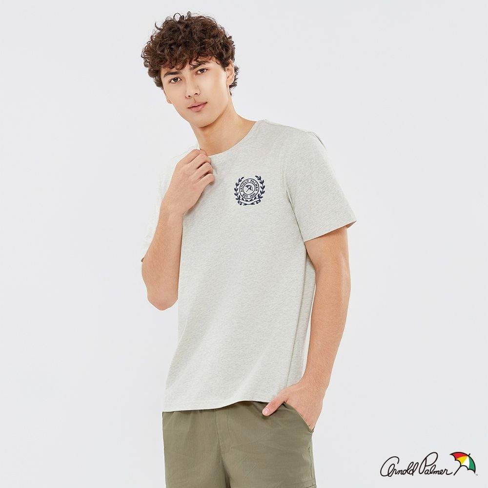 Arnold Palmer 男裝-學院風LOGO刺繡短袖T-Shirt-花紗灰