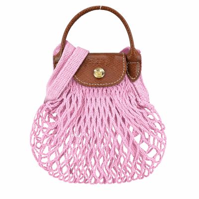 LONGCHAMP LE PLIAGE FILET系列網狀棉質手提/斜背兩用包(迷你/粉紅)