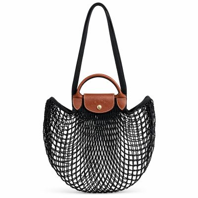 LONGCHAMP LE PLIAGE FILET系列網狀棉質手提/肩背兩用包(大/黑)