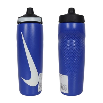 NIKE REFUEL 瓶蓋擠壓水壺 24 OZ-慢跑 登山 單車 N100766649224 藍白黑