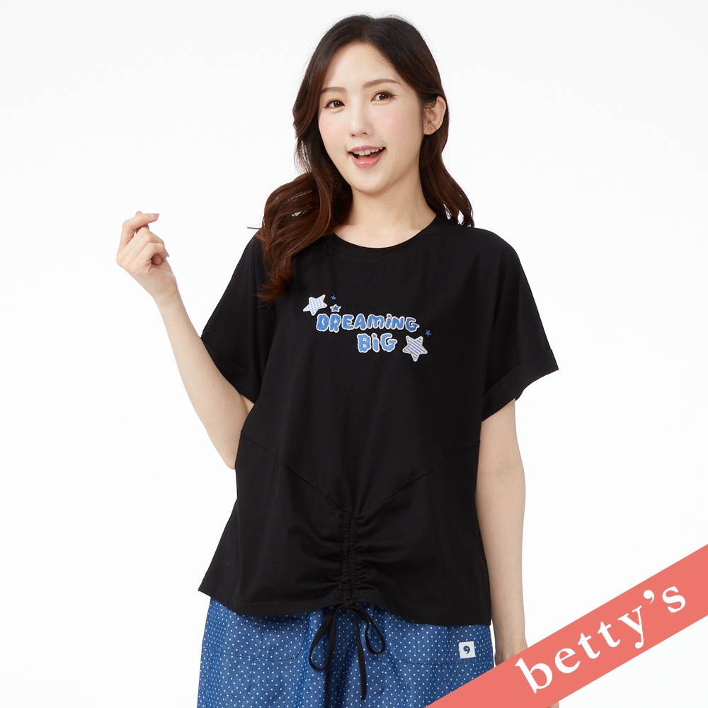 betty’s貝蒂思　星星字母刺繡造型抽繩T-shirt(黑色) (黑色)