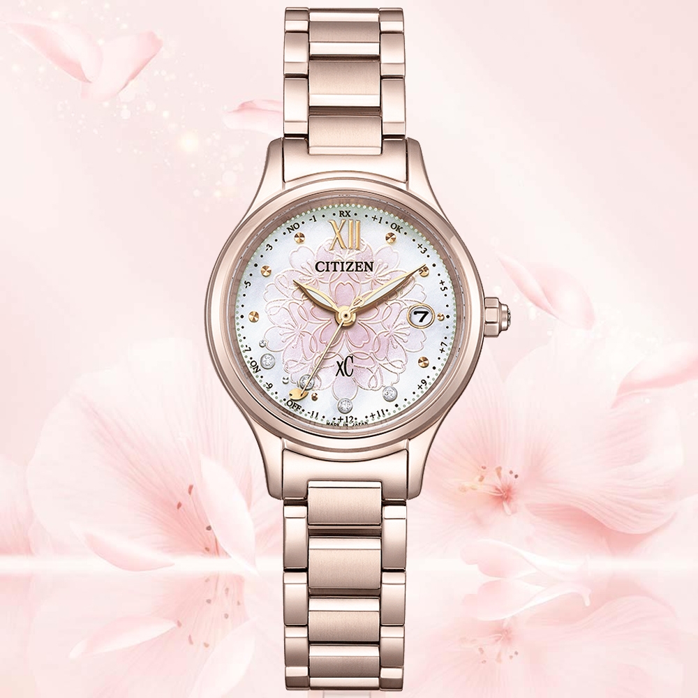 CITIZEN星辰xC系列櫻花光動能電波鈦金屬腕錶禮物送禮推薦27mm