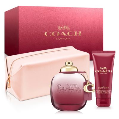COACH 曠野玫瑰女性淡香精三入禮盒-淡香精90ml+身體乳100ml+盥洗包