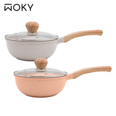 【WOKY 沃廚】極簡日日溫潤陶瓷不沾鍋系列-22cm鑽石深炒鍋含蓋