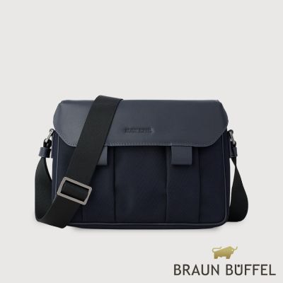 【BRAUN BUFFEL 德國小金牛】台灣總代理 馬可-A 橫式斜背包-深藍/BF587-62-DB
