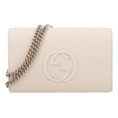 GUCCI SOHO 雙G牛皮可拆鍊帶手拿肩背包(米白)