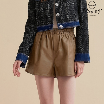 OUWEY歐薇 個性美拉德仿皮革短褲(咖色;S-L)3233436016