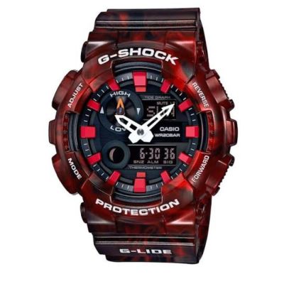 CASIO 卡西歐潮汐衝浪 酒紅 大理石紋路 雙顯男錶 防水200米 (GAX-100MB)