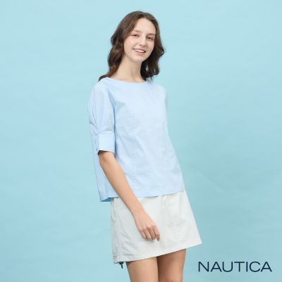 NAUTICA 官方旗艦 女裝 都會風知性五分袖上衣-淺藍色