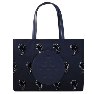 TORY BURCH 品牌LOGO尼龍托特包(深藍-小款)