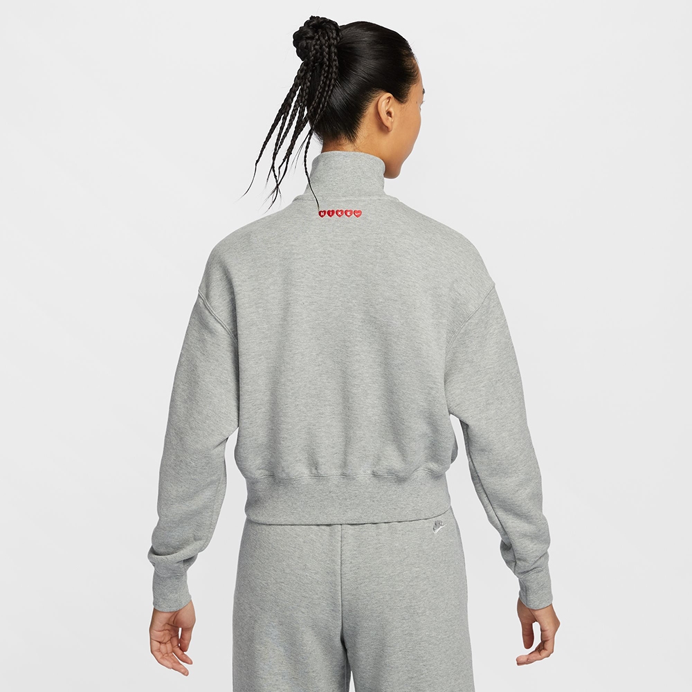 NIKE 長袖上衣女磨毛AS W NSW PHNX FLC QZ CROP GCEL 灰HV8731-063