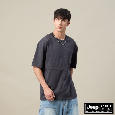 JEEP  男裝 縫線拼接左胸口袋短袖T恤-灰色