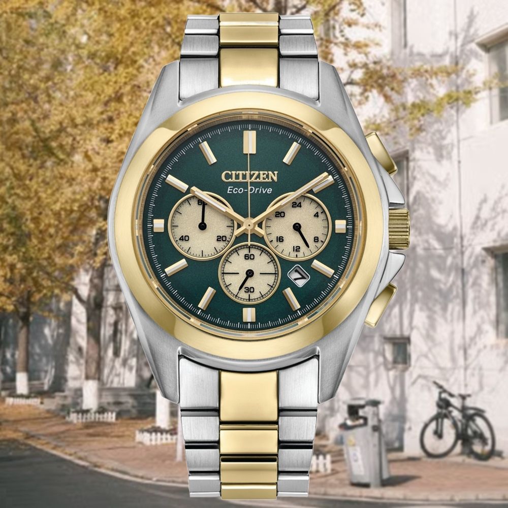 CITIZEN 星辰光動能 碼錶計時 三眼 半金 男錶 送禮 禮物 推薦 CA4684-54X