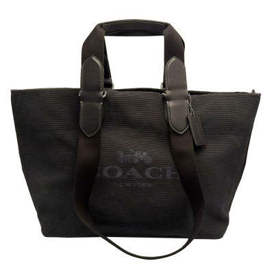COACH 素面帆布手提/肩背購物托特包(黑)