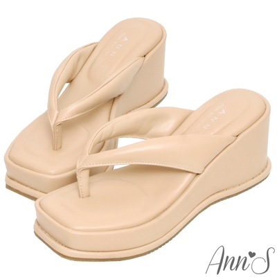 Ann’S美圖厚底系列-澎澎夾腳方頭涼拖鞋-7.5cm-杏(季末換季出清)