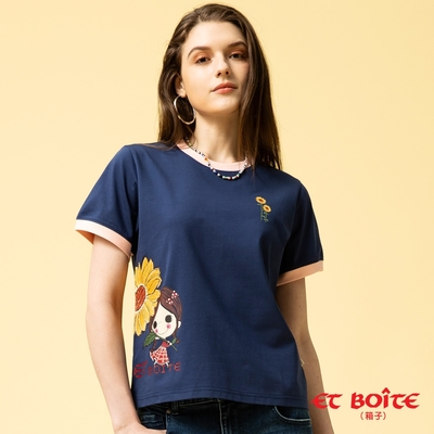 ET BOîTE 箱子 BLUE WAY – DORA向日葵撞色涼感短TEE(丈青)